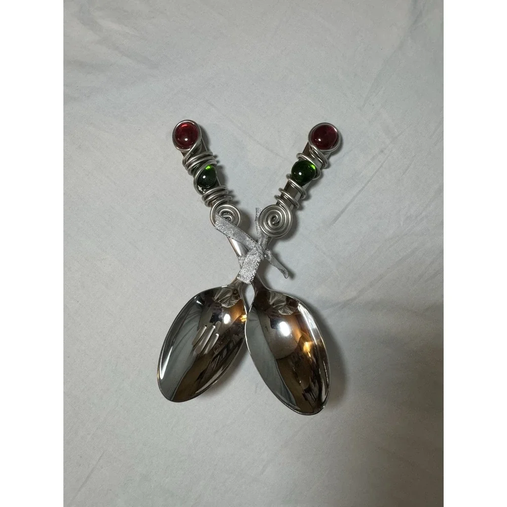 STAINLESS STEEL SERVING Spoon 2 PIECE SET Wired Stone Spoon 8
